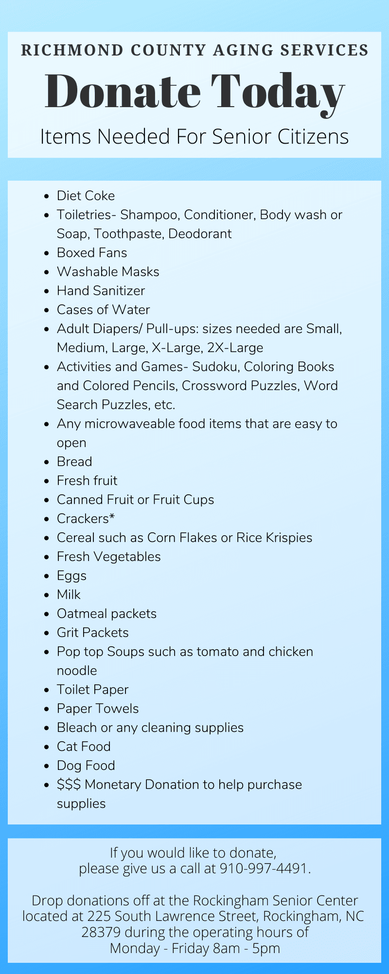 items needed for mows 4-29-20