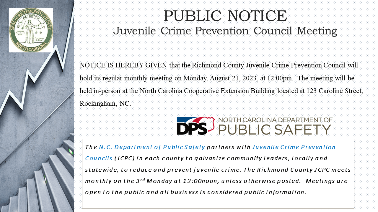 PUBLIC NOTICE of future meetings on third Monday of each month. 